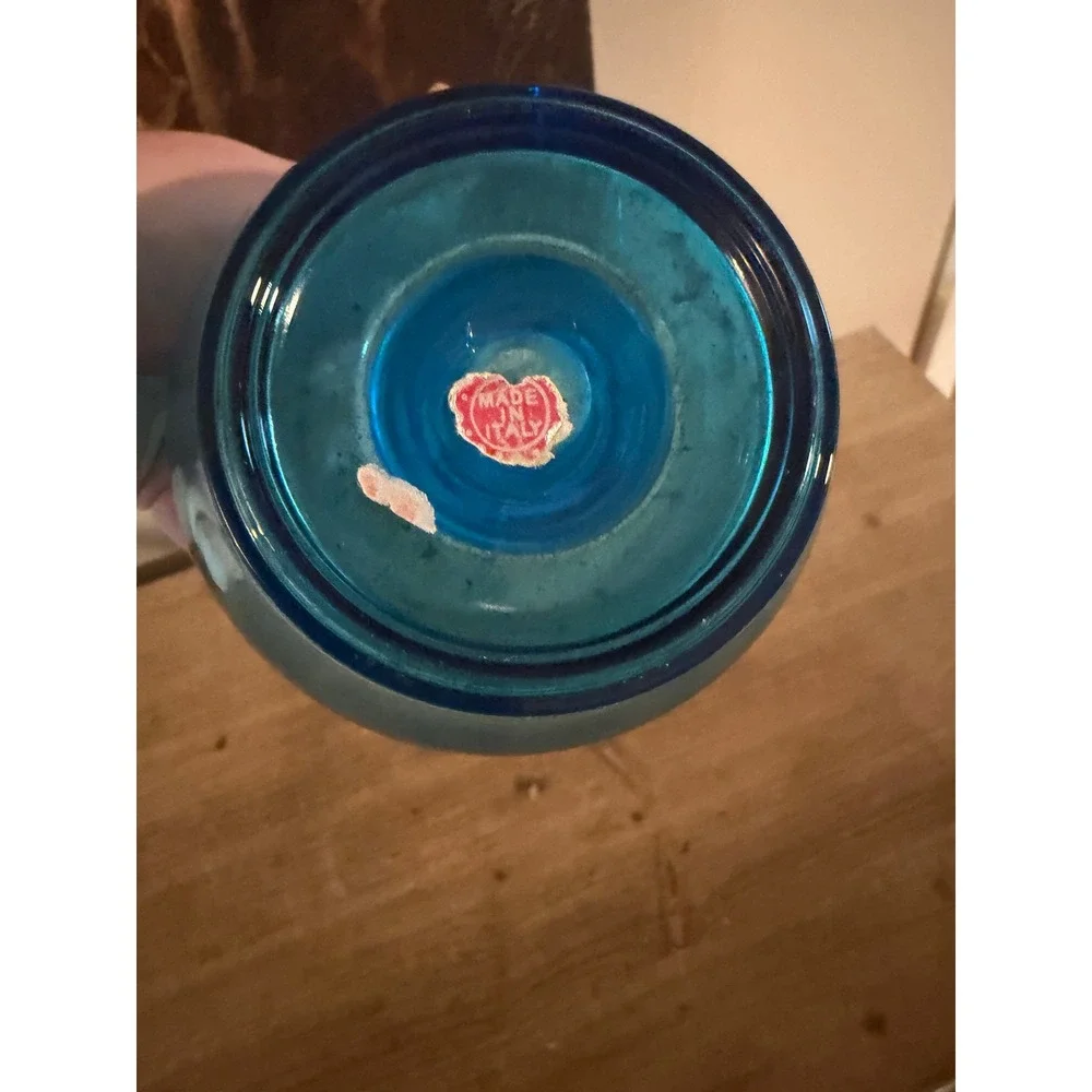 Vintage Empoli Turquoise Blue Glass Vase‎ Mid Century Modern Made in Italy 14in